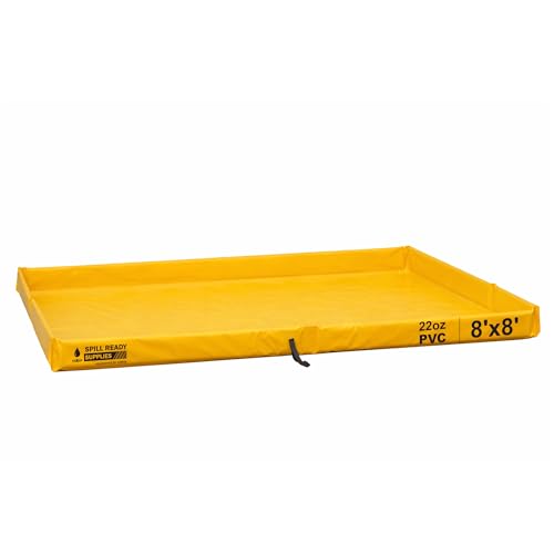 Spill Ready 8' x 8' Foam Wall Spill Containment Berm - 22oz PVC 230 Gallon Sump, 8x8 Secondary Containment Spill Berm | Yellow with 0.75" Drain | Reusable Oil, Fuel & Chemical Spill Tray - size: 8' x 8'