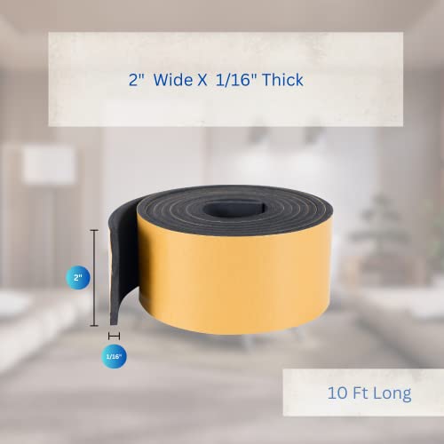 High Density Foam Weather Stripping Door Seal Strip Insulation Tape Roll for Insulating Door Frame, Window, Air Conditioner | Self Adhesive Sealing Weatherstrip (2 in x 1/16 in x 10 Ft, Black) - color: Black, size: 2 In x 1/16 In x 10 Ft