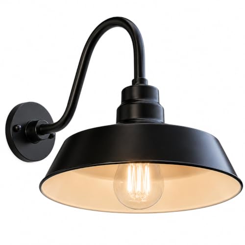 14in. Satin Black Outdoor Gooseneck Barn Light Fixture, 5000K Cool White - color: Satin Black, size: 14-1/2 in Gooseneck Arm