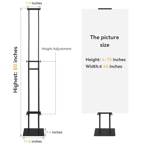 HUAZI Poster Stand for Display Double-Sided Heavy Duty Sign Stand Holder Floor Freestanding Poster Board Stand with Base Adjustable Height Up to 75inches for Board & Foam,Black