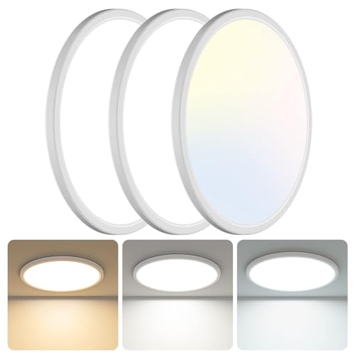 libtit 3 Pack 13 Inch LED Flush Mount Ceiling Light, 3000K/4500K/6000K Ultra-Slim LED Ceiling Light, 3200 LM 28W Modern Ceiling Light Fixture for Bedroom, Kitchen, Bathroom, Hallway - White - color: White, size: 13In-3Pack