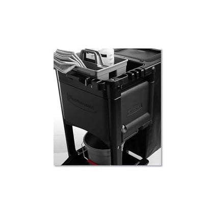 Rubbermaid Commercial Products Executive Series Janitorial and Housekeeping Cleaning Cart with Locking Cabinet, Wheeled with Zippered Black Vinyl Bag, Black, 38.4" H x 21.8" W x 46" L - style: Lockable - Black