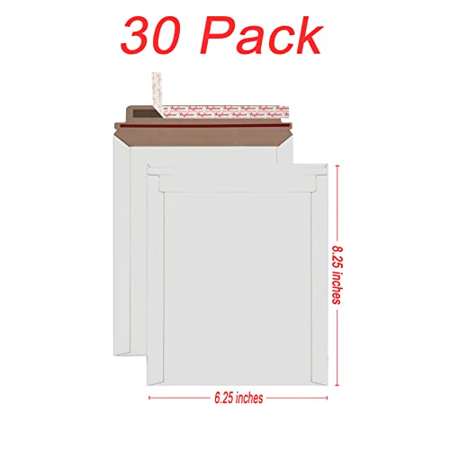 Bonfasvo Rigid Mailers 30 Pack 6.25 x 8.25 inches White Self Seal Stay Flat Bulk Cardboard Kraft No Bend Mailers Peel and Seal for Document Photos Pictures Papers Files CD - color: White, size: 6.25 x 8.25 Inch (30 Pack)