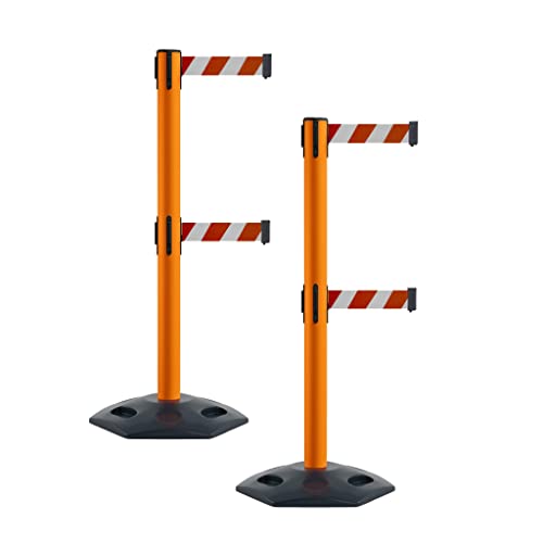 Montour Line MSR630D Retractable Belt Barrier Stanchions, Set of 2 - color: Red and White Diagonal, size: 7.5 ft