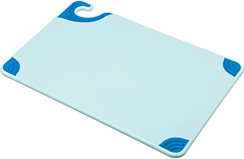 San Jamar Saf-T-Grip Plastic Cutting Board with Safety Hook, 12" x 18" x 0.5", Blue - color: Blue