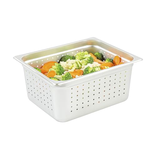 Restaurantware Steam Table Pan 1 Pack of Half Size Stainless Steel Perforated Hotel Pan Anti-Jam 6 Inch Deep Silver Commercial Kitchen Pan 24 Gauge - size: 6" Depth, Perforated