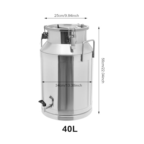 Milk Can with a Faucet,Large Liquid Container Storage,Stainless Steel Milk Bucket With Sealing Lid and Carry Handle,for Wine, Oil Storage Transport (40L/10.6 Gal,w/Faucet) - size: 40L/10.6 Gal,w/Faucet