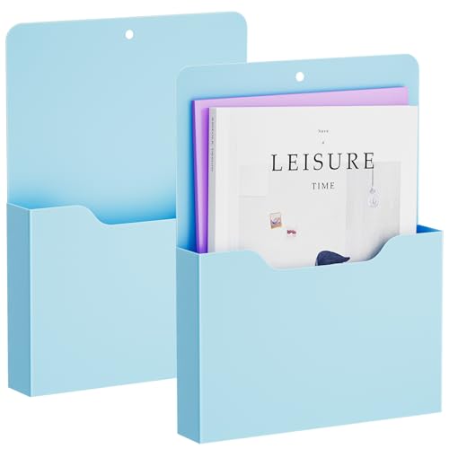 Marbrasse 2 Pack Magnetic File Holder - Paper Holder, Pocket Organizer,Hanging Wall File Organizer Office Supplies Storage, Magazine Mail Organizer Case for Notebooks,Planners,Letter (Blue) - color: Blue - 2-Pack