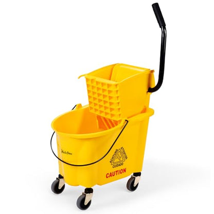PLASTIC PRINCE Commercial Mop Bucket with Wringer on Wheels, Heavy Duty Industrial Mop Bucket and Wringer for Home Office Restaurant Business, 26 Quart - Yellow - style: 26-Quart Mop Bucket