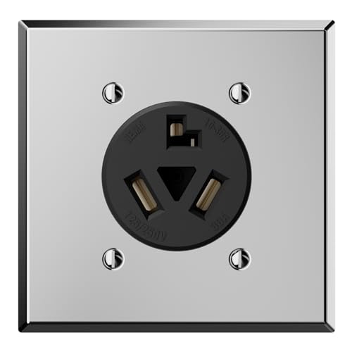 ELEGRP NEMA 10-30R Receptacle, 30 Amp 3 Prong Dryer Outlet UL Listed, 125/250V Flush Mount Power Outlet, Straight Blade Dryer with Stainless Steel Wall Plate, Non-Grounding, 1 Pack - style: NEMA 10-30R Outlet Includes Wall Plate