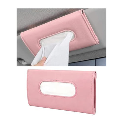 Car Visor Tissue Holder, Vehicle Sun Visor Napkin Hanging Case Holder with Ergonomic Take-Out Port, Automotive Interior Tissue Dispenser, Universal for SUV RV Lorry (Pink)