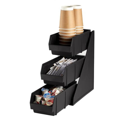 Black Self Serve Condiment Bin Stand Set, Removable Condiment Organizer with 3-Tier Stand and 3 Condiment Bins, 20" D x5.75 W x 14" H, Coffee Bar Beverage Station - size: 3 Bins