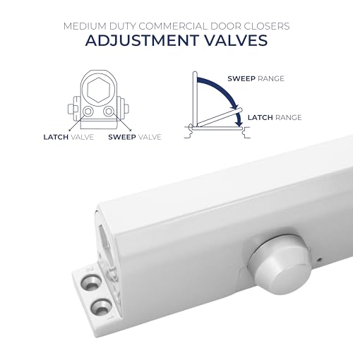 Door Closer, Commercial Grade 2 Hydraulic Closer, Spring Size 4, Surface Mount, Self-Closing, Adjustable Sweep & Latch Speed, Aluminum Anodized - color: Aluminum Anodized