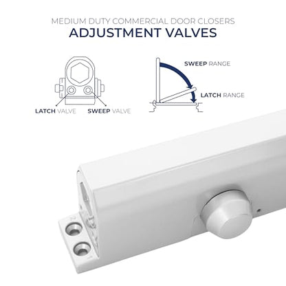 Door Closer, Commercial Grade 2 Hydraulic Closer, Spring Size 4, Surface Mount, Self-Closing, Adjustable Sweep & Latch Speed, Aluminum Anodized - color: Aluminum Anodized