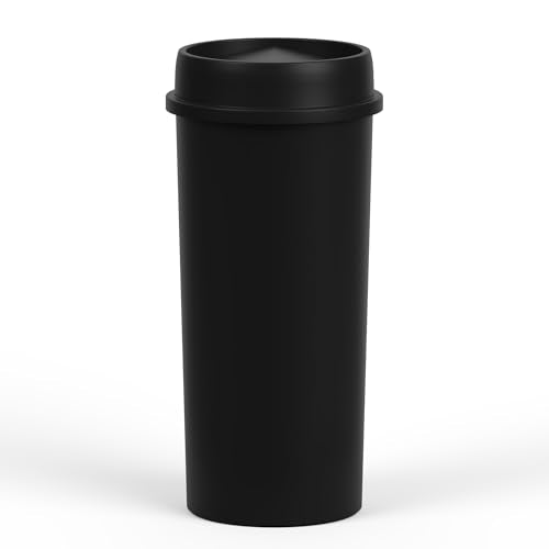 22 Gallon Black Round Waste Basket with Swing-Top Lid | 88 Qt Trash Can - color: Black, size: 22 Gal | Swing-Top Lid