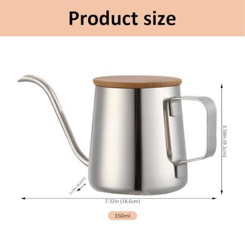 Gooseneck Pour Over Kettle, 12oz/350ml Stainless Steel Coffee Kettle with Wooden Lid, Long Spout for Precise Pouring, Hand Drip Coffee & Tea Pot
