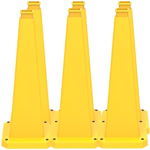 BESEA 6 Pack 36 Inch Yellow Traffic Cones with Weighted Base - color: Yellow, size: 36INCH