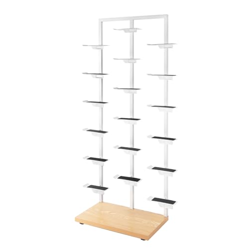 Commercial Clothing Store Shoe Rack Retail Store Shoe Display Shelf Free Standing Shoes Shelf Single Sided Shoes Racks 18 Compartments 24.25lbs Load Capacity (31.5 * 59.06in, White, Wood) - color: White, Wood