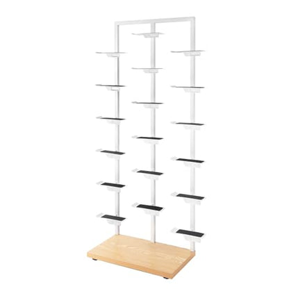 Commercial Clothing Store Shoe Rack Retail Store Shoe Display Shelf Free Standing Shoes Shelf Single Sided Shoes Racks 18 Compartments 24.25lbs Load Capacity (31.5 * 59.06in, White, Wood) - color: White, Wood