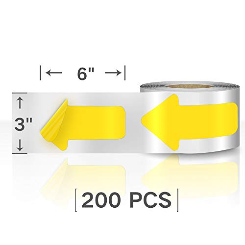 EVQ Yellow Arrow Floor Sticker Tape 3 x 6 Inch Directional Vinyl 200 PCS - color: Yellow, size: 3"×6"