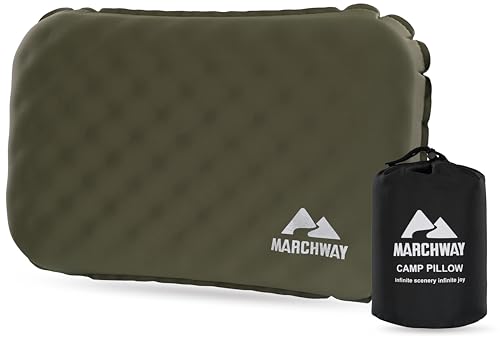 MARCHWAY Lightweight Compact Inflatable Camping Pillow with Soft Foam Top - color: Green
