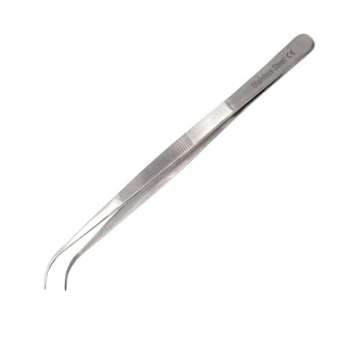Professional Culinary Stainless Steel Precision Tongs With Serrated Tips - Plating/Food Presentation Detailing Serving - Chef's Kitchen Tweezer - Ultra Non-Slip Grip (8" Curved Slim) - size: 8" Curved Slim