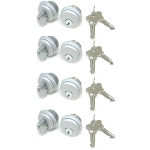 Mixed Cylinder Locks - Aluminum Silver Thumbturn, 4 Pack - color: Aluminum Silver, size: 4 Pack, style: Keyed & Thumbturn