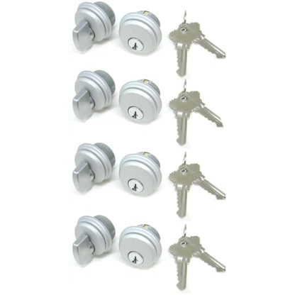Mixed Cylinder Locks - Aluminum Silver Thumbturn, 4 Pack - color: Aluminum Silver, size: 4 Pack, style: Keyed & Thumbturn