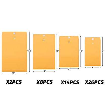 Frienda 50 Pcs 4 Sizes Clasp Envelopes Kraft Clasp Envelope, Yellow - color: Yellow, size: 6 x 9 In, 9 x 12 In, 10 x 13 In, 12 x 15.5 In