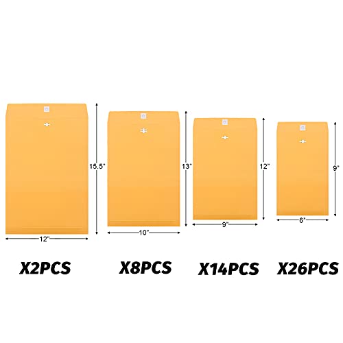 Frienda 50 Pcs 4 Sizes Clasp Envelopes Kraft Clasp Envelope, Yellow - color: Yellow, size: 6 x 9 In, 9 x 12 In, 10 x 13 In, 12 x 15.5 In