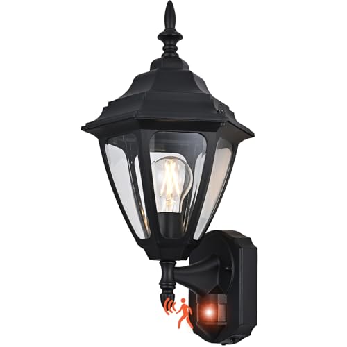 18.5"Large Outdoor Motion Sensor Porch Light Dusk to Dawn Wall Sconce Light - color: Black, size: Large - 1 Pack