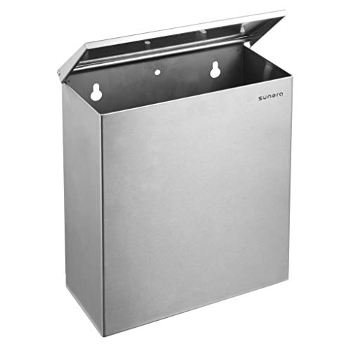 SUNERA Sanitary Napkin Receptacle Bin Wall Mount, 304 Stainless Steel Feminine Hygiene Disposal Container with Brushed Finish for Commercial Restroom