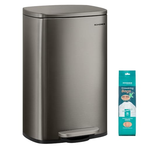SONGMICS 13 Gallon (50 L) Trash Can, Stainless Steel, Step-On Pedal - color: Gray, size: 13 Gal.
