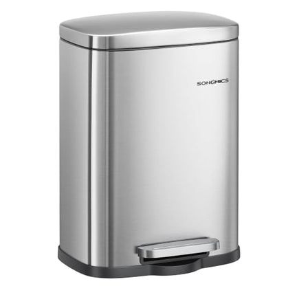 SONGMICS 1.3 Gallon (5 L) Trash Can, Stainless Steel, Step-On Pedal - color: Silver, size: 1.3 Gal.