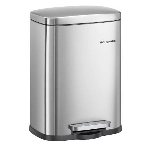 SONGMICS 1.3 Gallon (5 L) Trash Can, Stainless Steel, Step-On Pedal - color: Silver, size: 1.3 Gal.
