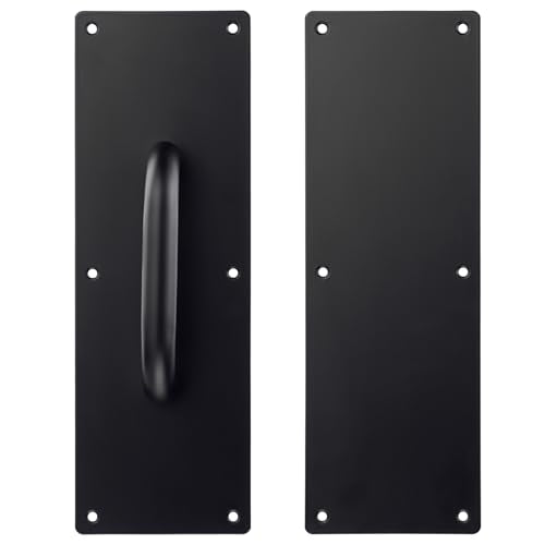 Sumnacon 1 Set 12 Inch Stainess Steel Door Handles - Sturdy Door Pull Push Plates with Screws,Solid Pull Push Handles for Home Office Public,Black - color: Black