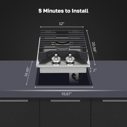 12 Inch Gas Cooktop, ThermoMate Heavy Built In Gas Rangetop with 2 High Efficiency SABAF Burners, NG/LPG Convertible 304 Stainless Steel Stove Top with Flame Out Protection, CSA Certified - size: 12 inch 2 burners