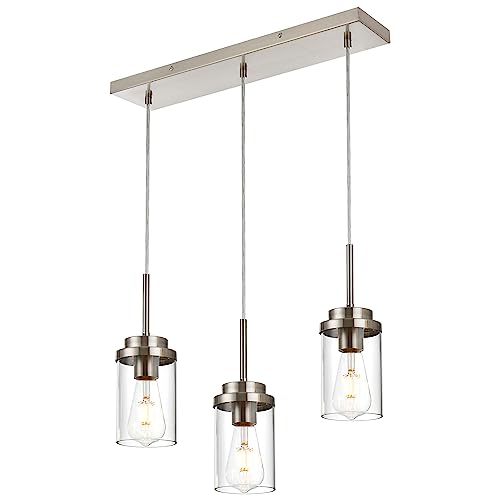 MELUCEE Kitchen Pendant Lighting Over Island 3 Light Brushed Nickel Finish - color: Brushed Nickel, size: 3 Lights-1 Pack Linear