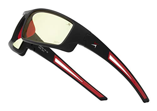 X Power ANSI Z87+ Safety Sunglasses Impact Resistant Polycarbonate Lens & Double Injection Frame - color: 002 Matte Black & Red Frame / Yellow Lens
