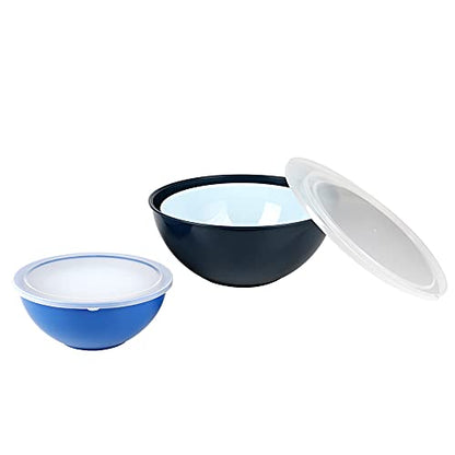 BoxedHome BPA Free Plastic Round Mixing Bowl with Lids, 12 Pack Nesting Bowls with Lids Set, Microwave and Dishwasher Safe Prep & Serving Bowls Great for Mixing, Baking, Serving (Blue, 12pcs) - color: Blue
