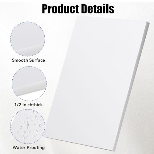 HDPE Plastic Block 1/2in White Plastic Block 12x8In Perfect for Diverse DIY Crafts Industrial Machining and Home Improvement Projects - color: White, size: 12x8x0.5In