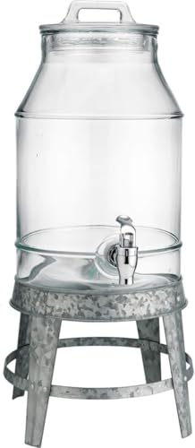 3 Gallon Classic Ice Cold Clear Glass Mason Jug Drink Beverage Dispenser Durable On Galvanized Stand With Leak Free Spigot-Easy Filling For Outdoor, Parties & Daily Use Lid - color: Clear-3 Gallon