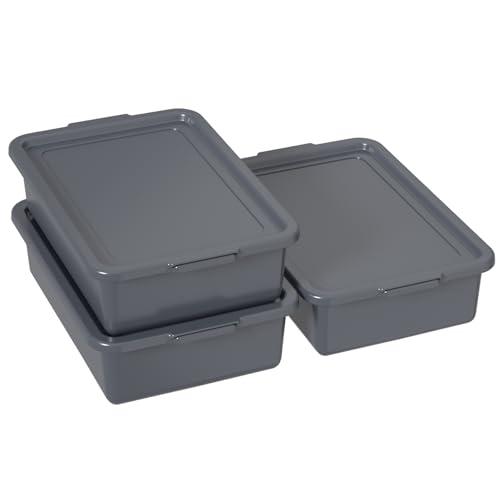Gray Bus Box with Lid, 13 L Plastic Commercial Bus Tub, 3 Packs - size: 13 L with Lid