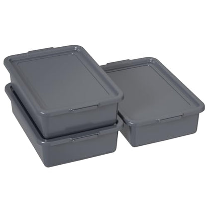 Gray Bus Box with Lid, 13 L Plastic Commercial Bus Tub, 3 Packs - size: 13 L with Lid