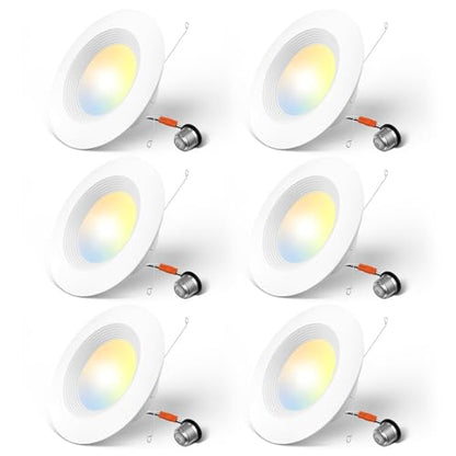 Amico 6 Pack 5/6 inch 5CCT LED Recessed Lighting, Retrofit Can Light, White - size: 6 Inch-White
