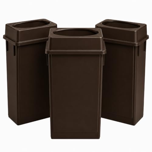 23 Gallon Slim Jim Rectangular Brown Trash Can with Lid | 3 PACK - color: Brown with Lid
