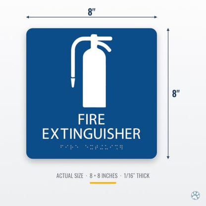 Alpha Dog Fire Extinguisher Sign, 8x8 ADA Braille Sign, Blue - color: Blue, size: Fire Extinguisher