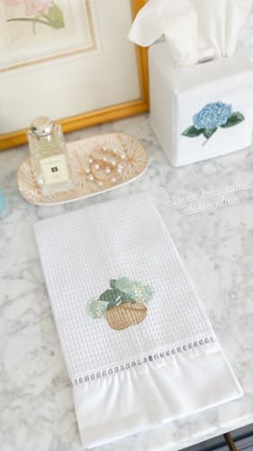 Jacaranda Living Square Tissue Box Cover, Linen/Cotton Fabric Tissue Holder, Decorative Cloth Tissue Cube Cover, Botanical Design Hydrangea Too, Light Blue - color: Hydrangea Too (Light Blue)