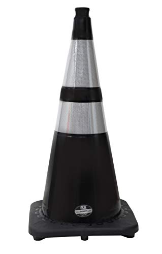 (Set of 16) 28" RK Black Safety Traffic PVC Cones, Black Base with Two Reflective Collar - size: Set of 16