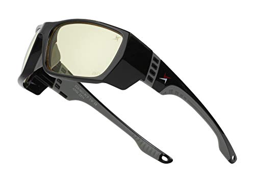 X Power ANSI Z87+ Safety Sunglasses Impact Resistant Polycarbonate Lens & Double Injection Frame - color: 003 Black & Grey Frame / Yellow Lens